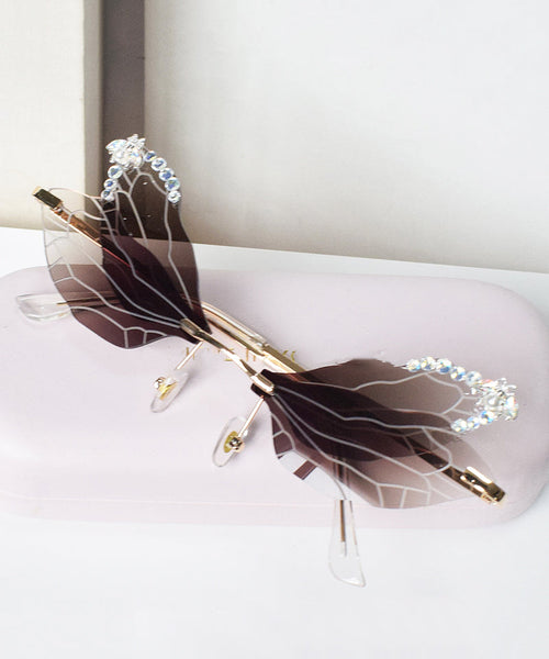 Style Frameless Diamond Inlaid Bee Butterfly Sunglasses Brown XS1085 Ada Fashion