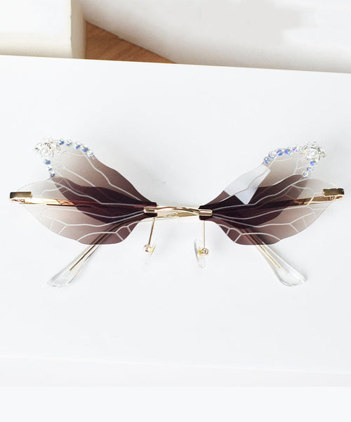 Style Frameless Diamond Inlaid Bee Butterfly Sunglasses Brown XS1085 Ada Fashion