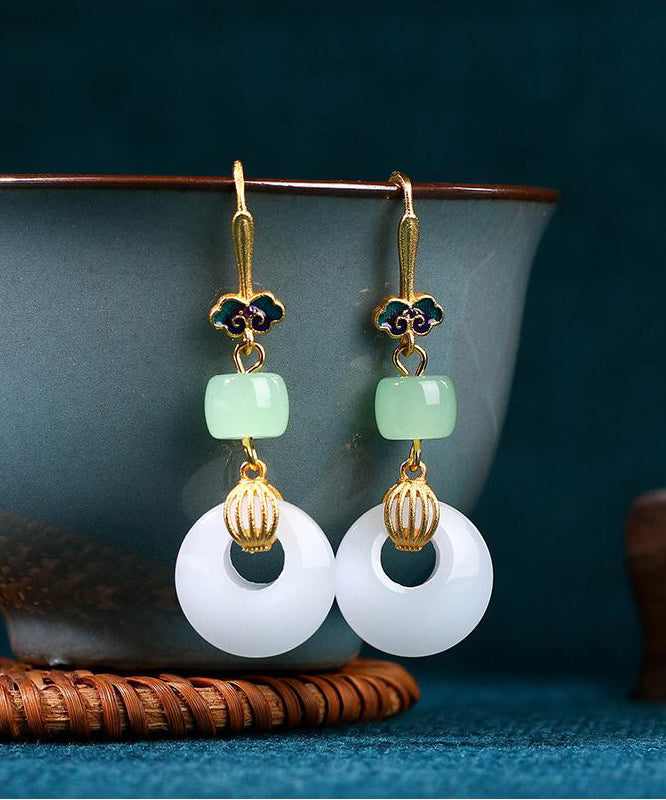 Style Gold Ancient Gold Jade Auspicious Clouds Drop Earrings KX1060 Ada Fashion