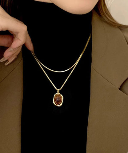 Necklace Piece Set Pendant Two Overgild Style Copper Amber Gold FashionChic