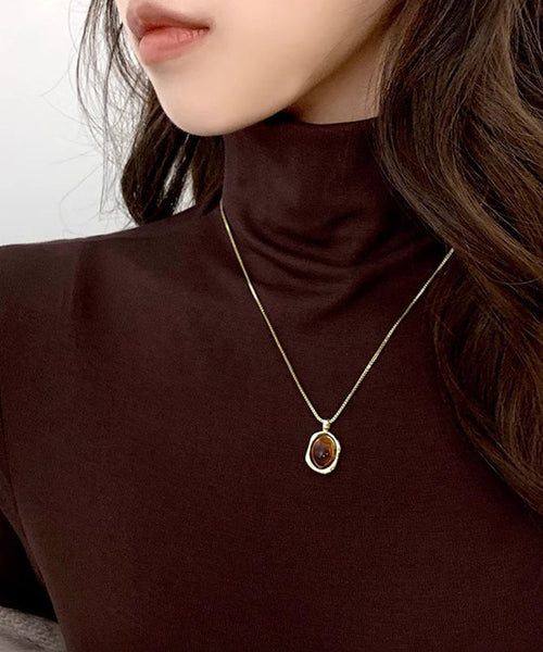 Necklace Piece Set Pendant Two Overgild Style Copper Amber Gold FashionChic