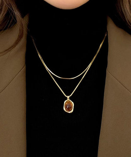 Necklace Piece Set Pendant Two Overgild Style Copper Amber Gold FashionChic