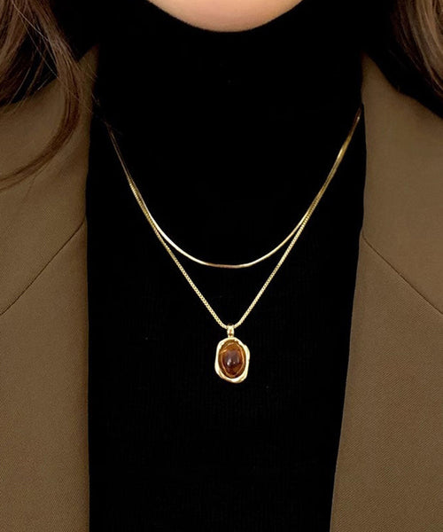 Necklace Piece Set Pendant Two Overgild Style Copper Amber Gold FashionChic