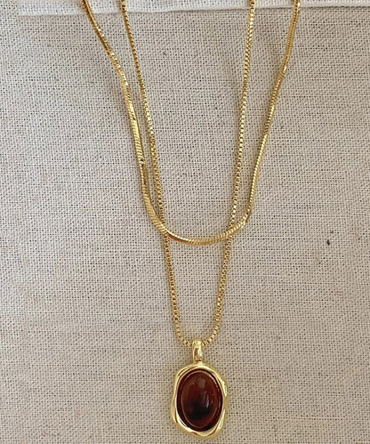 Necklace Piece Set Pendant Two Overgild Style Copper Amber Gold FashionChic
