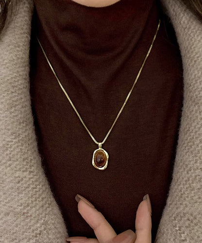 Necklace Piece Set Pendant Two Overgild Style Copper Amber Gold FashionChic