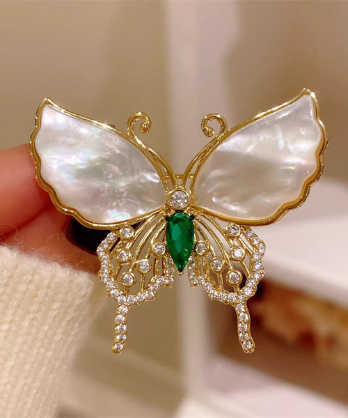 Copper Inlaid Gold Brooches Zircon Overgild Shell Style Butterfly FashionChic