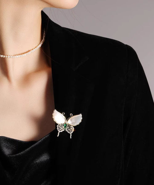 Copper Inlaid Gold Brooches Zircon Overgild Shell Style Butterfly FashionChic