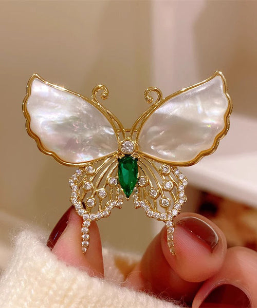 Copper Inlaid Gold Brooches Zircon Overgild Shell Style Butterfly FashionChic