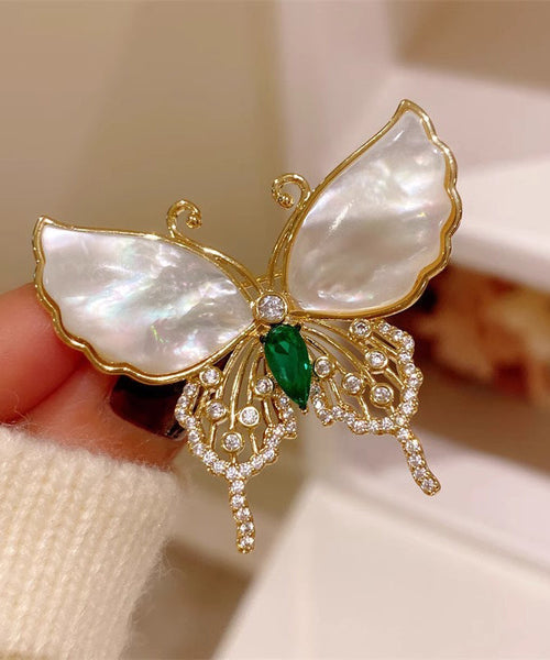 Copper Inlaid Gold Brooches Zircon Overgild Shell Style Butterfly FashionChic