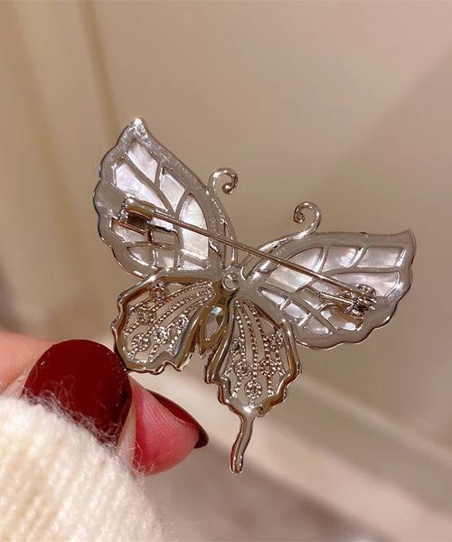 Copper Inlaid Gold Brooches Zircon Overgild Shell Style Butterfly FashionChic