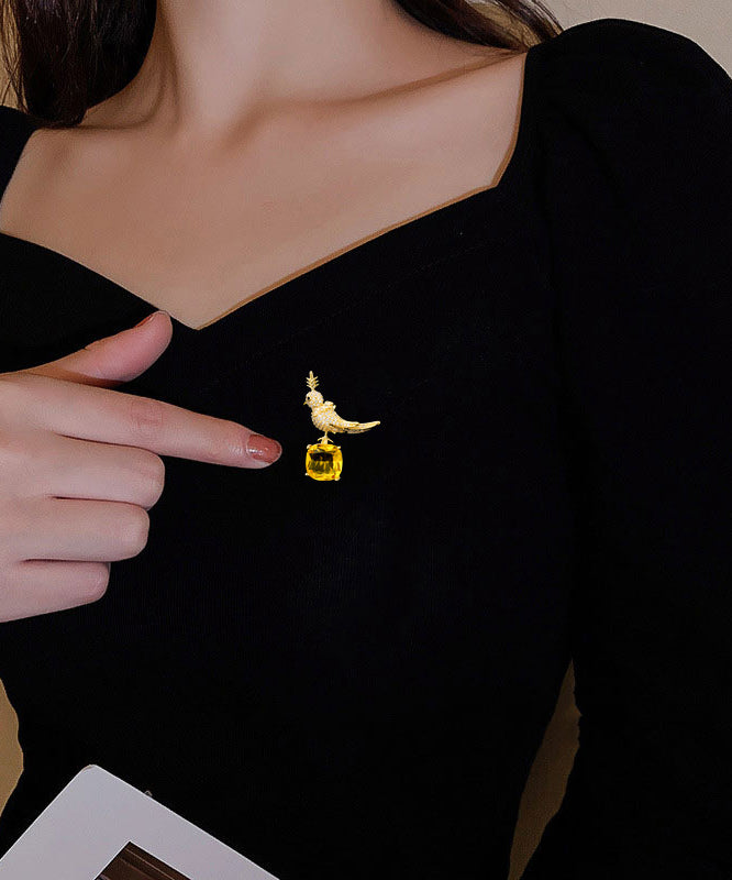 Style Gold Copper Overgild Zircon Gem Stone Little Bird Brooches WP010 JEW-BRO241112