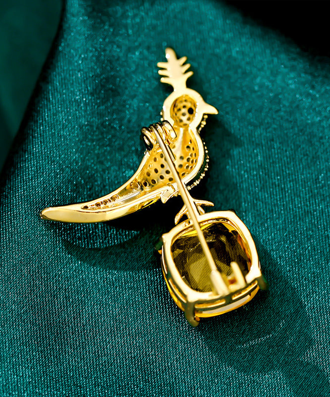 Style Gold Copper Overgild Zircon Gem Stone Little Bird Brooches WP010 JEW-BRO241112