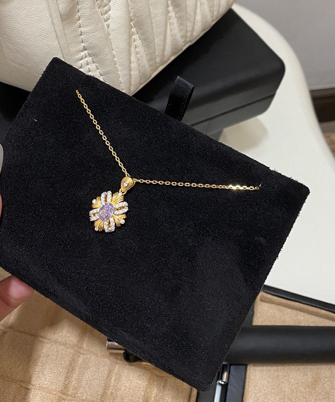 Style Gold Copper Overgild Zircon Sunflowe Pendant Necklace YD042 ABC