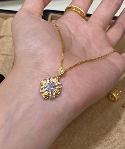 Style Gold Copper Overgild Zircon Sunflowe Pendant Necklace YD042 ABC
