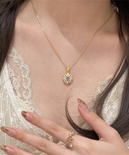 Style Gold Copper Overgild Zircon Sunflowe Pendant Necklace YD042 ABC