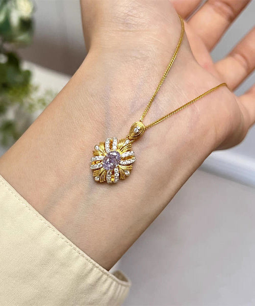 Style Gold Copper Overgild Zircon Sunflowe Pendant Necklace YD042 ABC