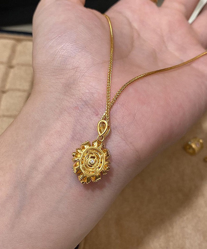 Style Gold Copper Overgild Zircon Sunflowe Pendant Necklace YD042 ABC