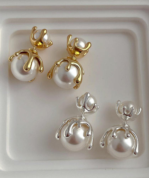 Pearl Metal Gold Stud Style Alloy Earrings FashionChic
