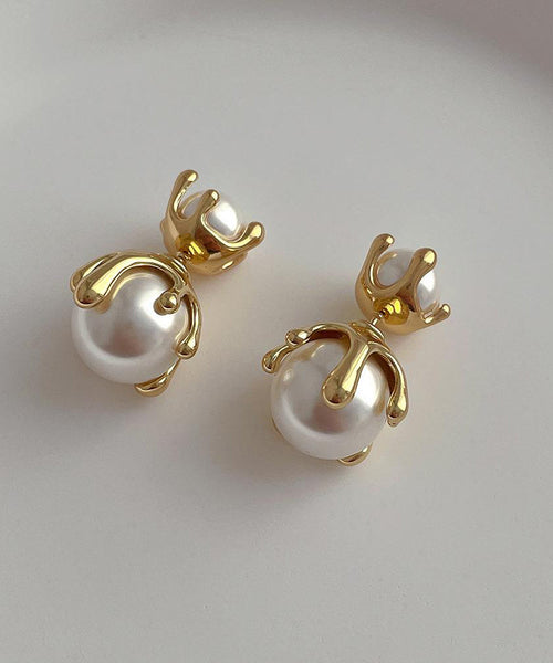 Pearl Metal Gold Stud Style Alloy Earrings FashionChic