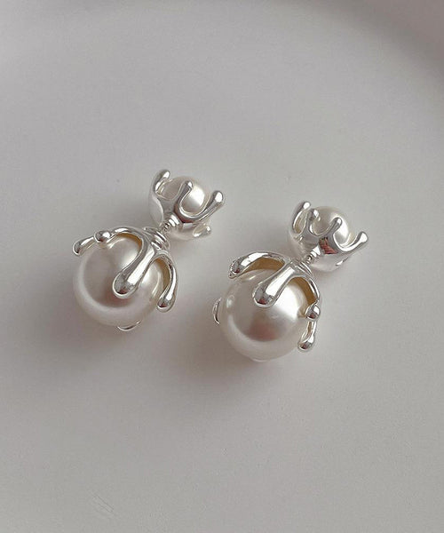 Pearl Metal Gold Stud Style Alloy Earrings FashionChic