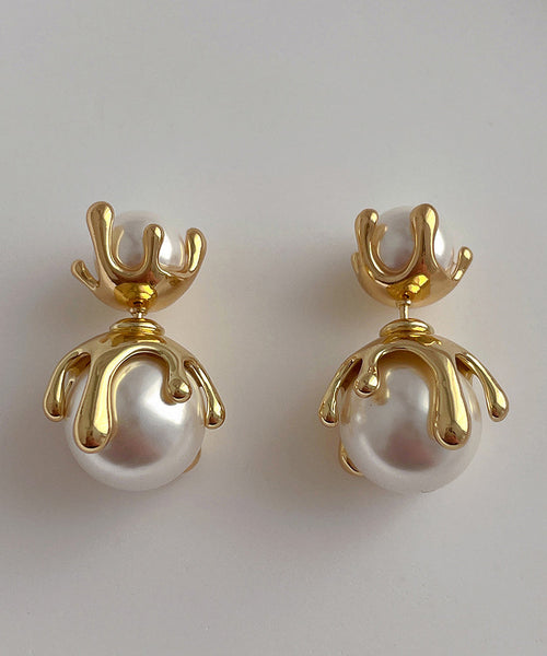 Pearl Metal Gold Stud Style Alloy Earrings FashionChic
