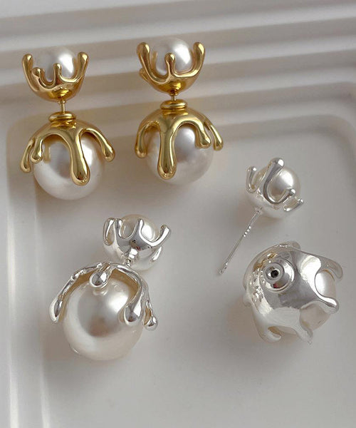 Pearl Metal Gold Stud Style Alloy Earrings FashionChic