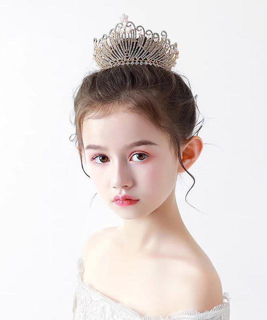 Style Gold Overgild Zircon Crystal Pearl Crown Kids Hairpin YG035 ABC