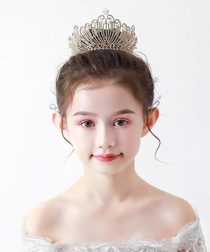 Style Gold Overgild Zircon Crystal Pearl Crown Kids Hairpin YG035 ABC