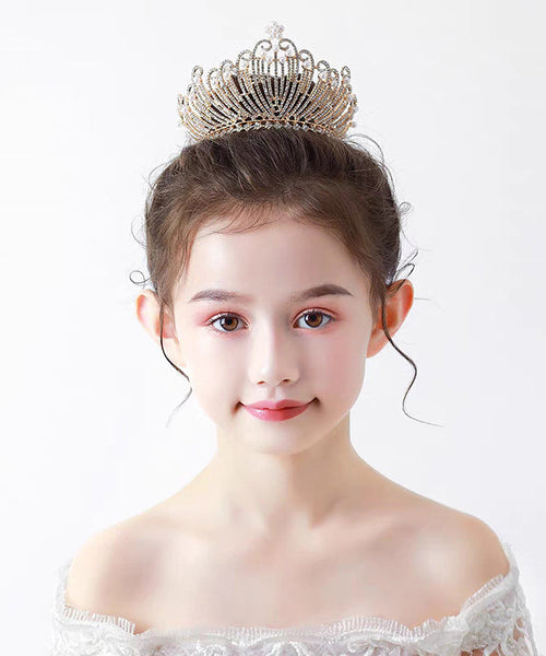 Style Gold Overgild Zircon Crystal Pearl Crown Kids Hairpin YG035 ABC
