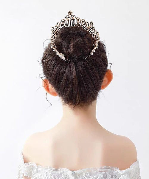 Style Gold Overgild Zircon Crystal Pearl Crown Kids Hairpin YG035 ABC