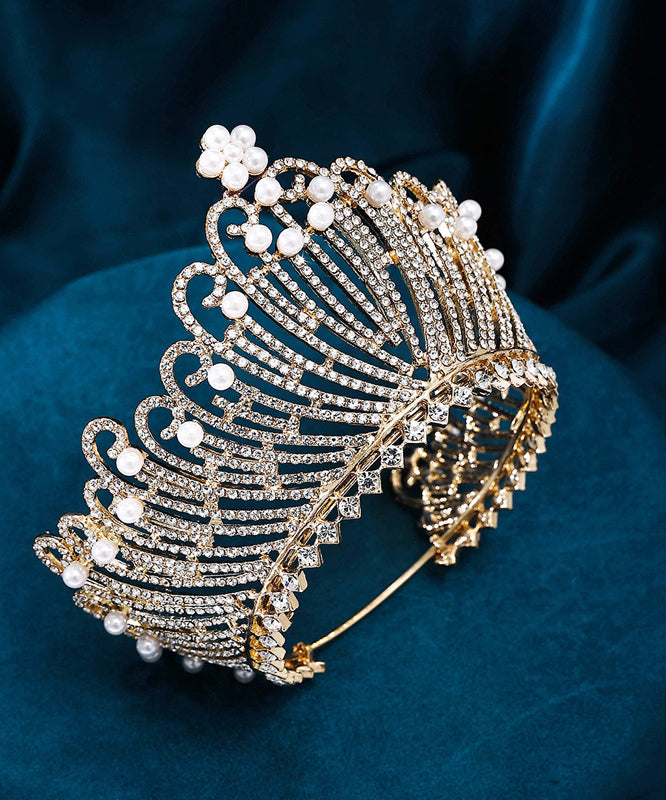 Style Gold Overgild Zircon Crystal Pearl Crown Kids Hairpin YG035 ABC