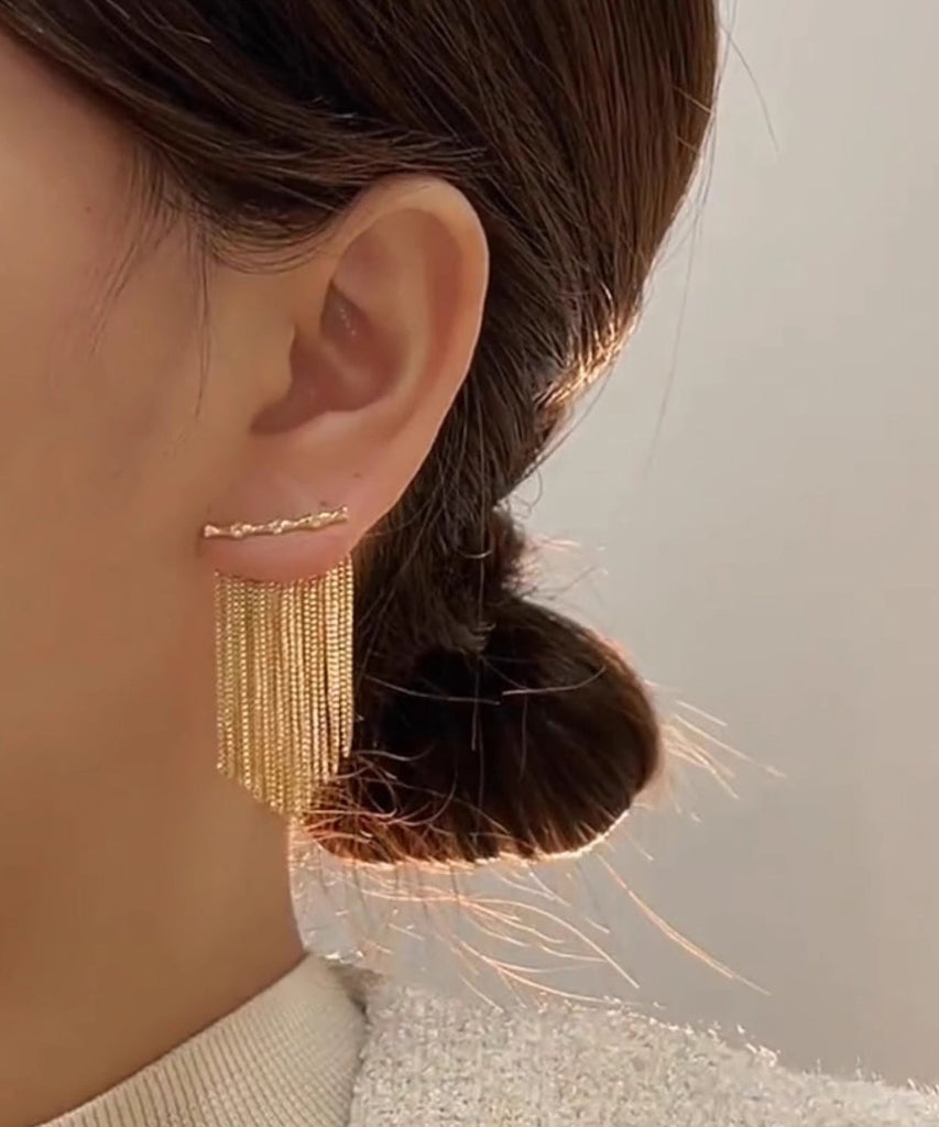 Style Gold Sterling Silver Overgild Bamboo Joint Tassel Drop Earrings PO031 JEW-EAR240729