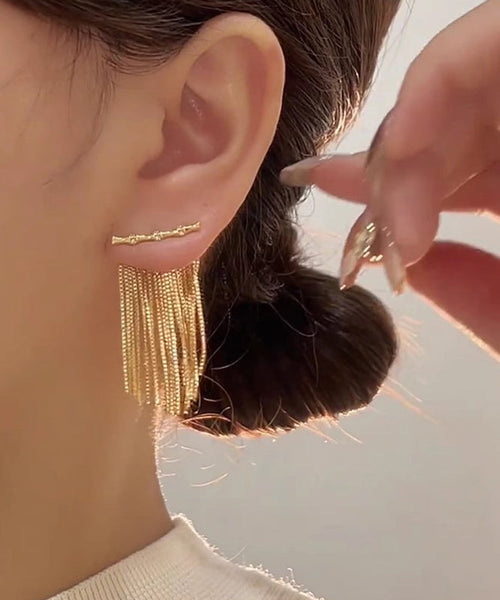 Style Gold Sterling Silver Overgild Bamboo Joint Tassel Drop Earrings PO031 JEW-EAR240729