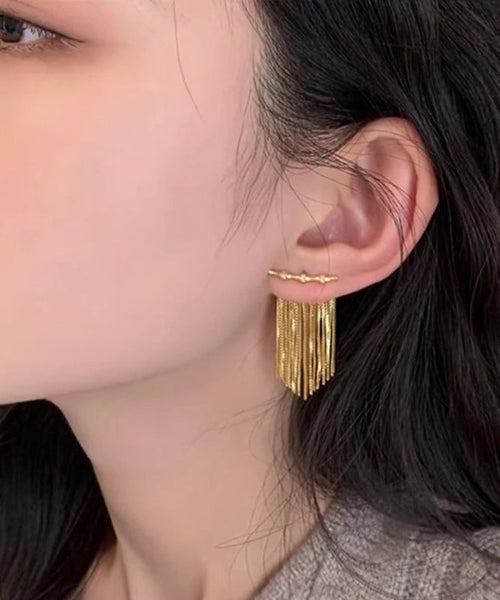 Style Gold Sterling Silver Overgild Bamboo Joint Tassel Drop Earrings PO031 JEW-EAR240729