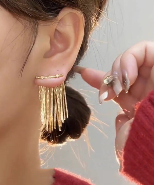 Style Gold Sterling Silver Overgild Bamboo Joint Tassel Drop Earrings PO031 JEW-EAR240729