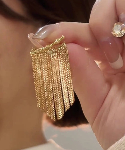 Style Gold Sterling Silver Overgild Bamboo Joint Tassel Drop Earrings PO031 JEW-EAR240729