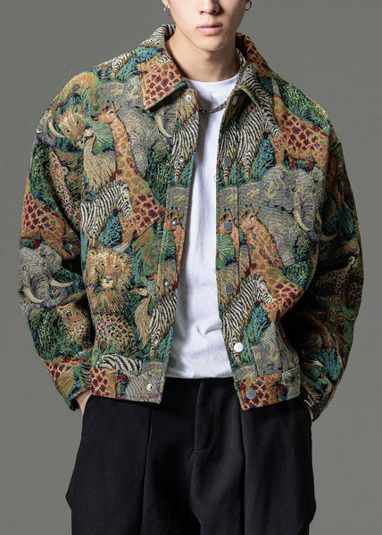 Style Green Peter Pan Collar Button Men Parka Winter RO021 ABC