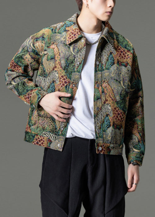 Style Green Peter Pan Collar Button Men Parka Winter RO021 ABC