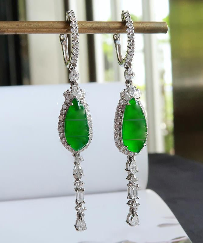 Style Green Sterling Silver Zircon Jade Drop Earrings AC1031 Genistyle Shop