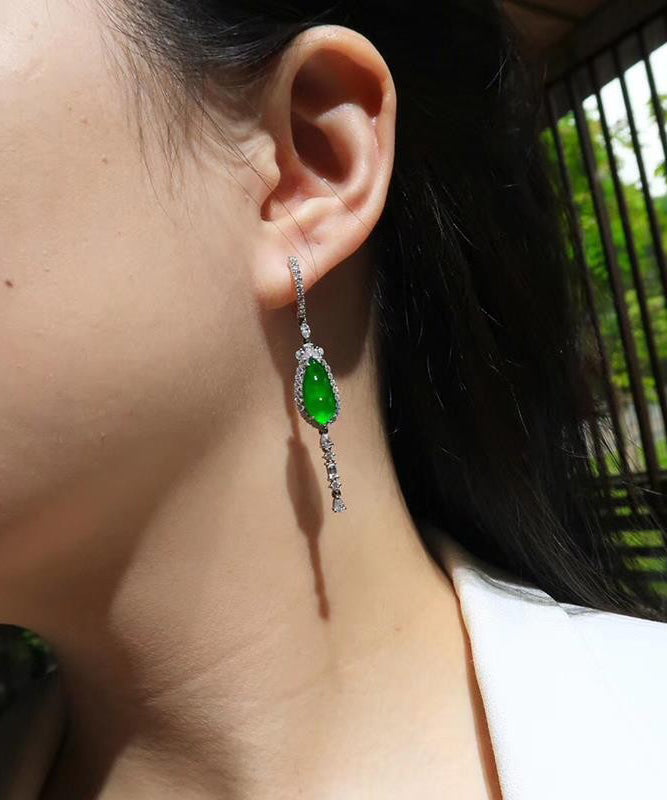 Style Green Sterling Silver Zircon Jade Drop Earrings AC1031 Genistyle Shop