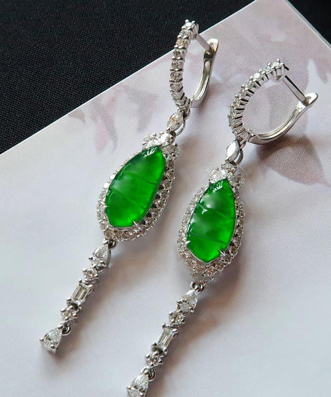 Style Green Sterling Silver Zircon Jade Drop Earrings AC1031 Genistyle Shop