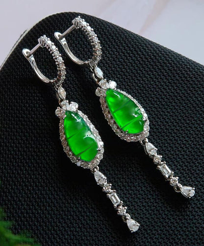 Style Green Sterling Silver Zircon Jade Drop Earrings AC1031 Genistyle Shop