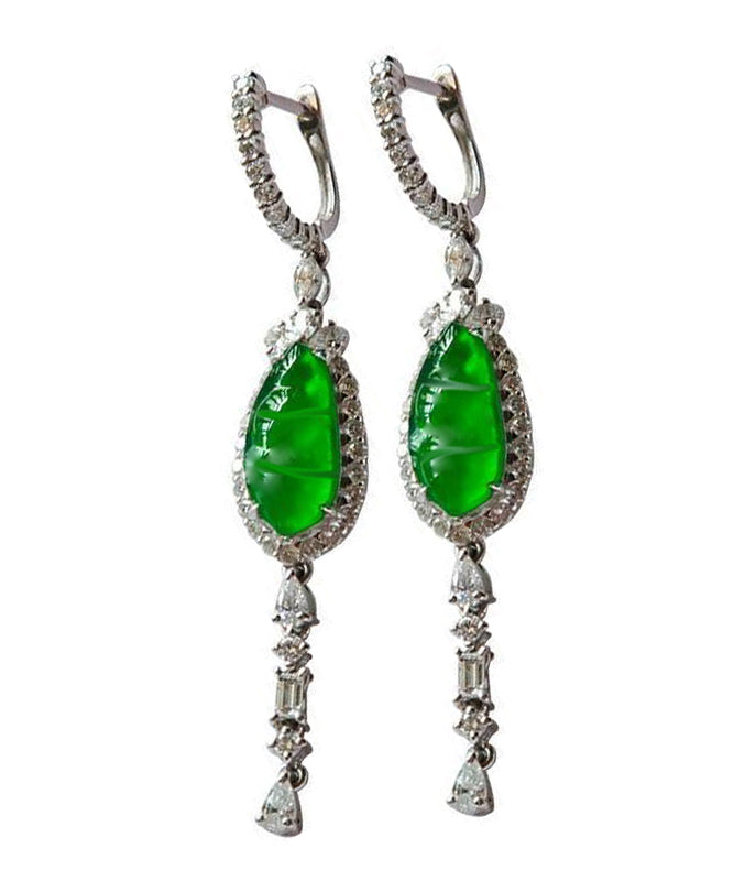 Style Green Sterling Silver Zircon Jade Drop Earrings AC1031 Genistyle Shop