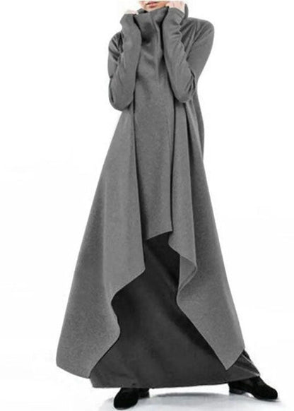 Style Grey Hign Neck Asymmetrical Design Cotton Dress Spring TL041