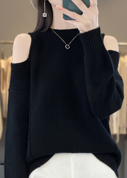 Style Grey O-Neck Cold Shoulder Woolen Knit Sweaters Spring YY038 ABC