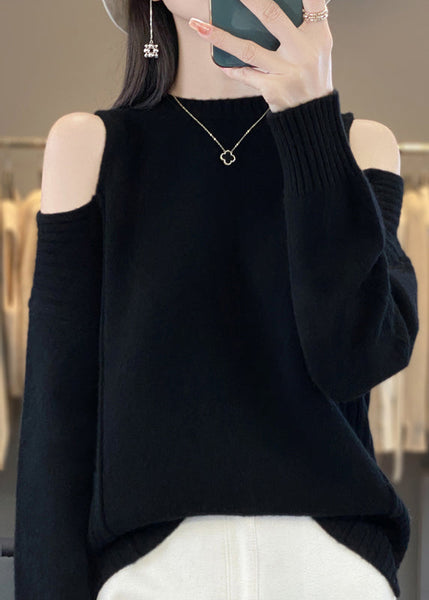 Style Grey O-Neck Cold Shoulder Woolen Knit Sweaters Spring YY038 ABC