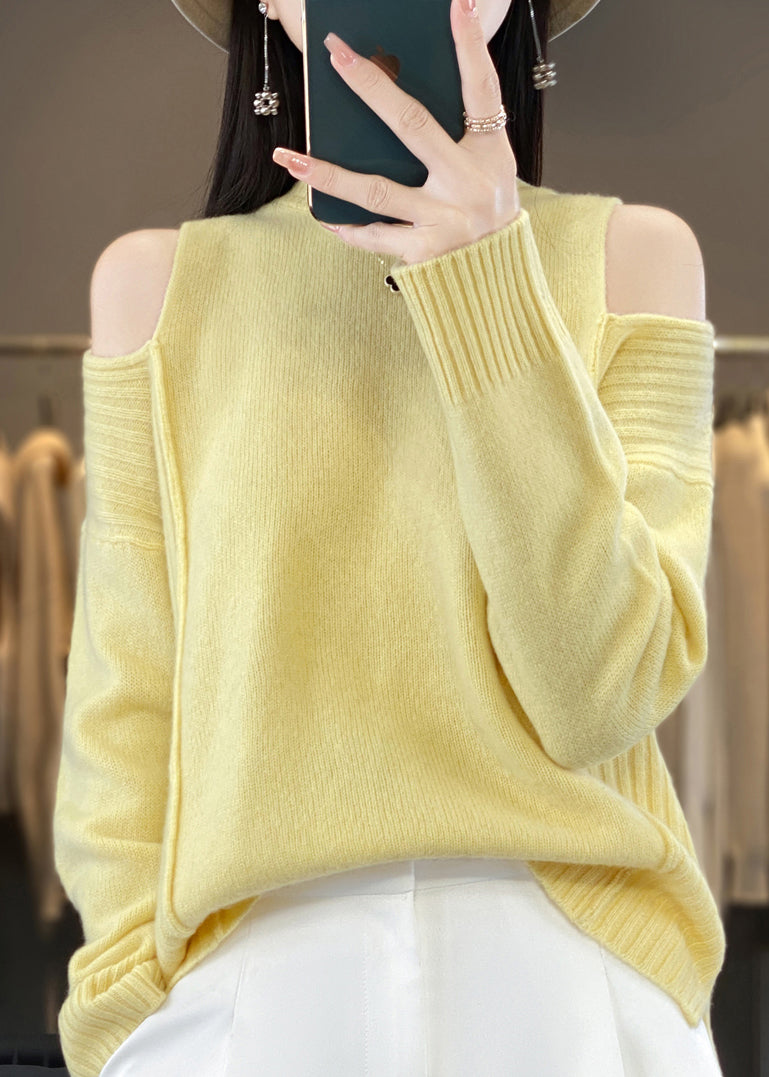 Style Grey O-Neck Cold Shoulder Woolen Knit Sweaters Spring YY038 ABC