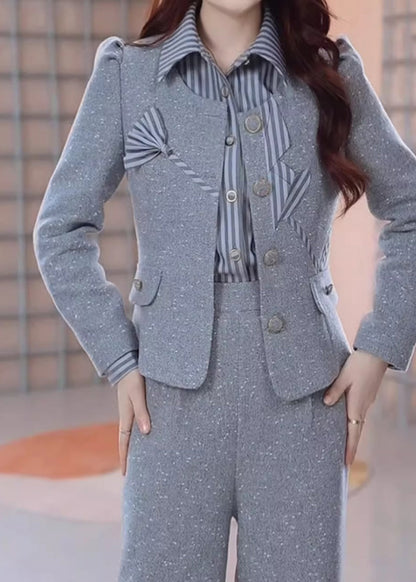 Style Grey Patchwork Coats Shirts And Pants Three Pieces Set Spring RF039 ABC