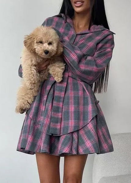 Two Cotton Style Plaid Pieces Ruffled Grey Summer Set FashionChic