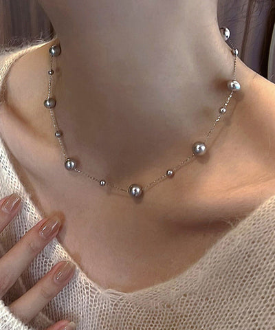 Style Grey Sterling Silver Overgild Inlaid Pearl Pendant Necklace PO047 JEW-NLC240729